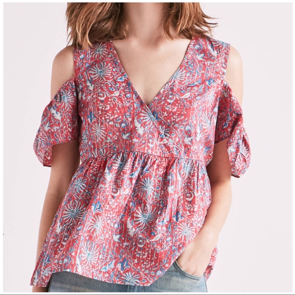 NWT Lucky Brand Printed Cold Shoulder Top Small
